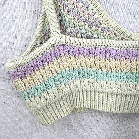 FOR LOVE AND LEMONS Corinna Bralette Womens Small Mint Sweater Knit Crop Chevron - Picture 11 of 16